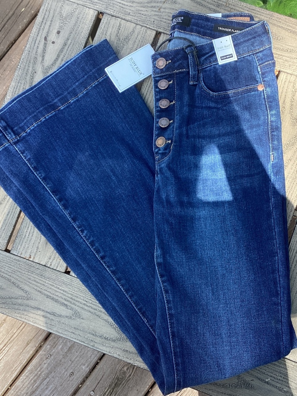 NWT Judy Blue High Rise Trouser Flare Jeans Button Womens 5 27 NEW JB88491 Women